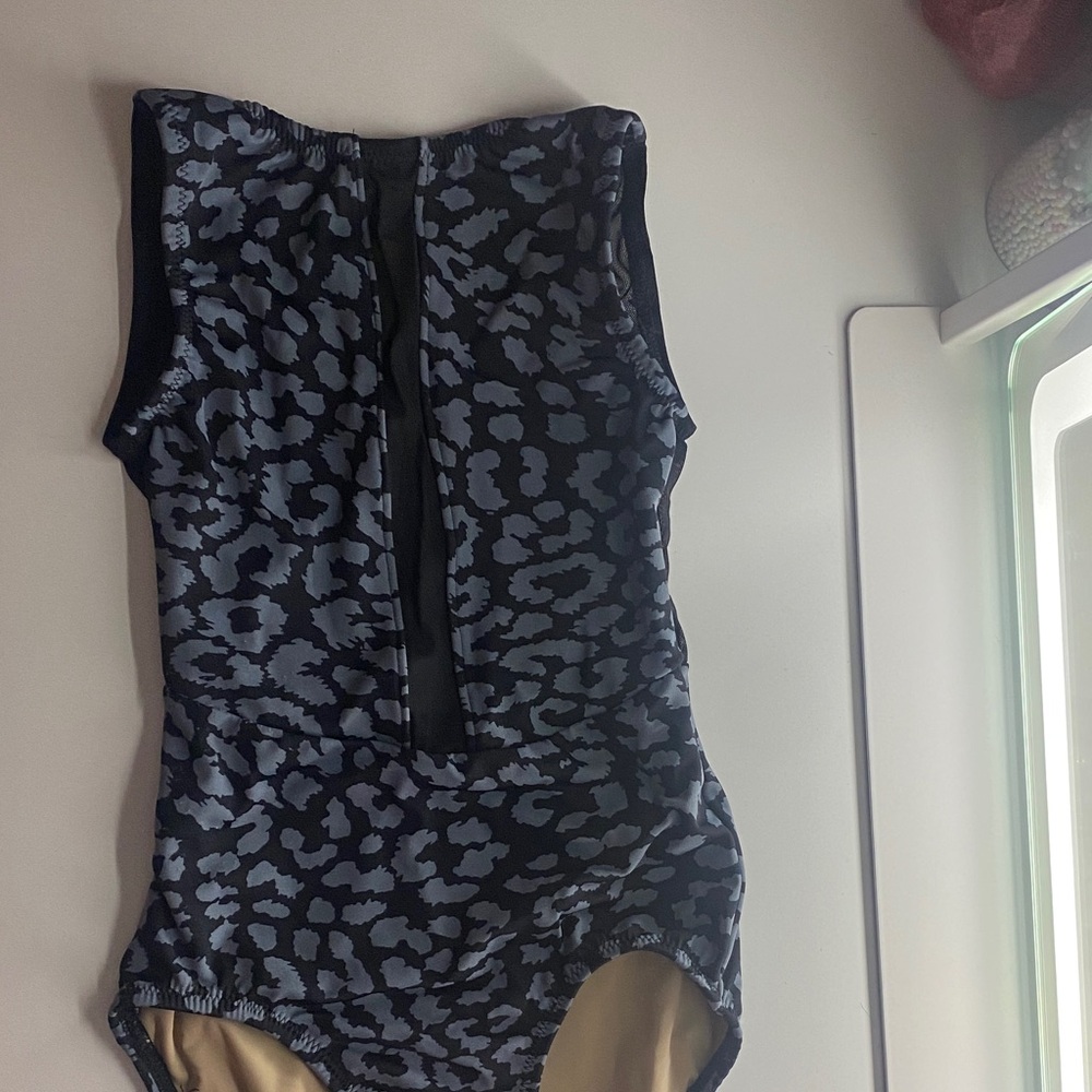 Grey and Black Leopard Print Leotard